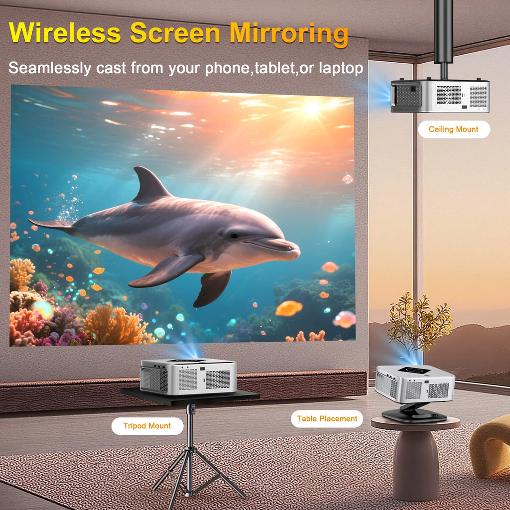 HORLAT 40000 Lumens FHD Smart Home Cinema Projector & Stand