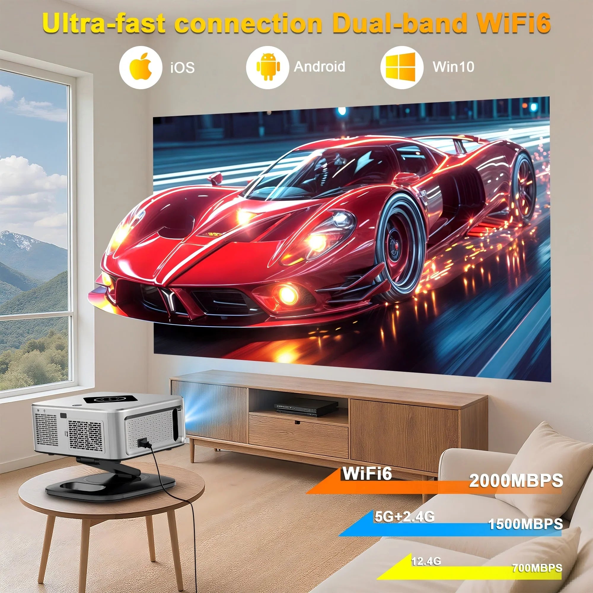 HORLAT 40000 Lumens FHD Smart Home Cinema Projector & Stand