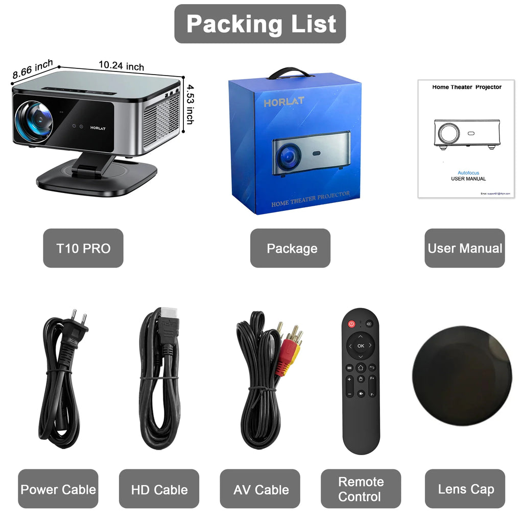 HORLAT 45000 Lumens 4K UHD Smart Home Cinema Projector & Stand