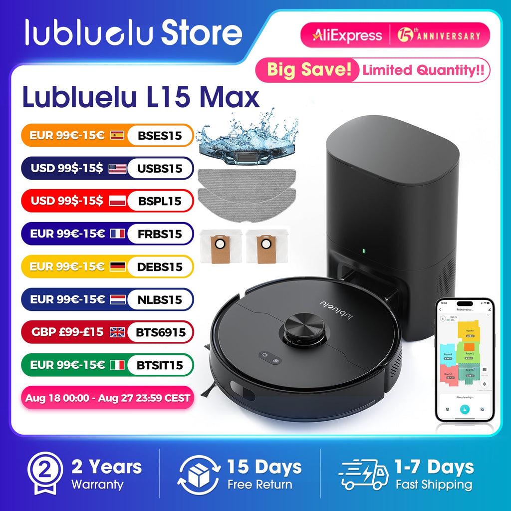 Lubluelu L15 Max Robot Vacuum - 3-in-1, 5500Pa, Auto-Charge