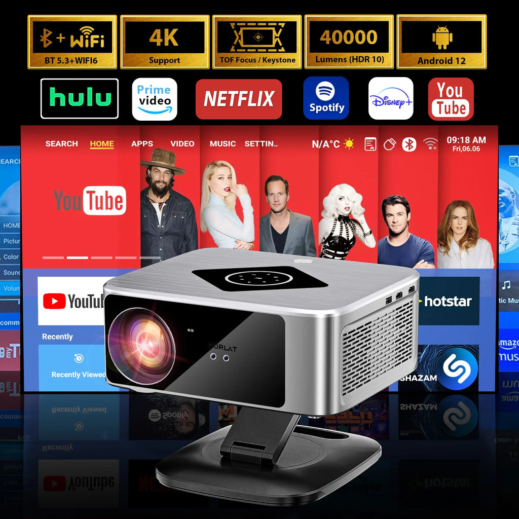 HORLAT 40000 Lumens FHD Smart Home Cinema Projector & Stand