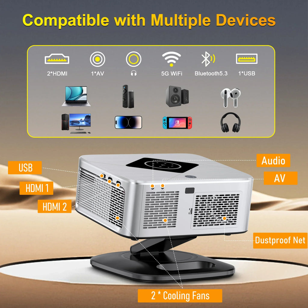 HORLAT 40000 Lumens FHD Smart Home Cinema Projector & Stand